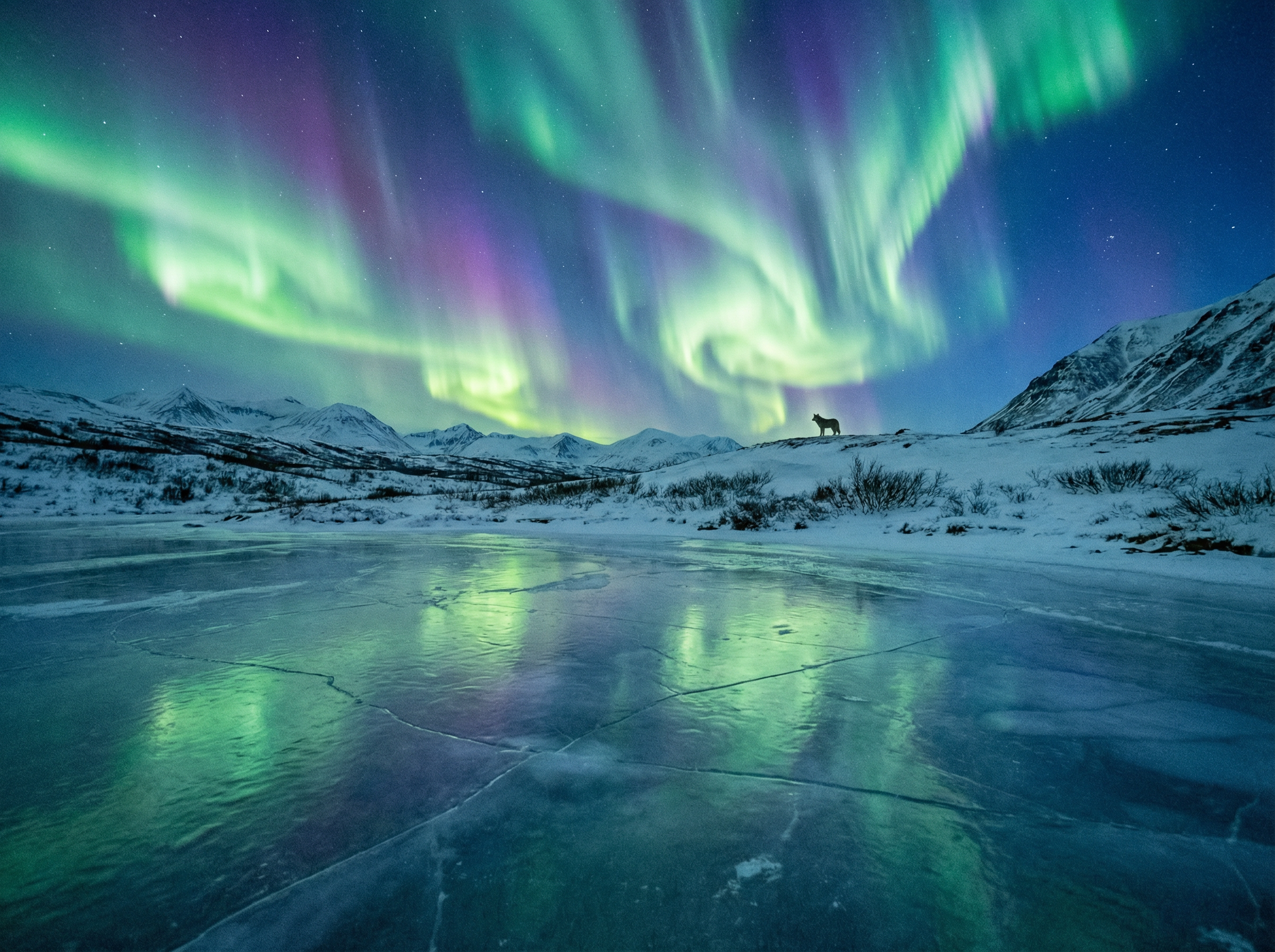 加拿大pc28 - 北极光下的冰原狼配图